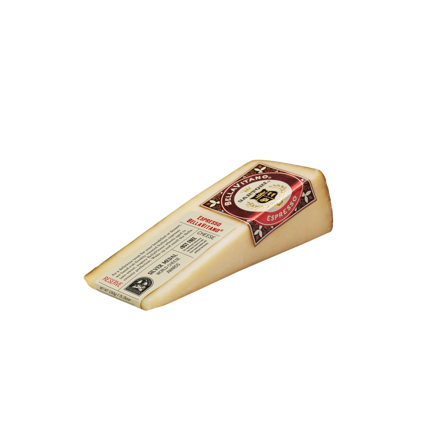 BellaVitano Espresso starts life as BellaVitano Gold, a cheese inspired by Italian farmstead traditions. Selected wheels of this cheese are then hand rubbed with ground espresso coffee. The cheese and coffee flavours blend with remarkable balance, neither dominating the other.