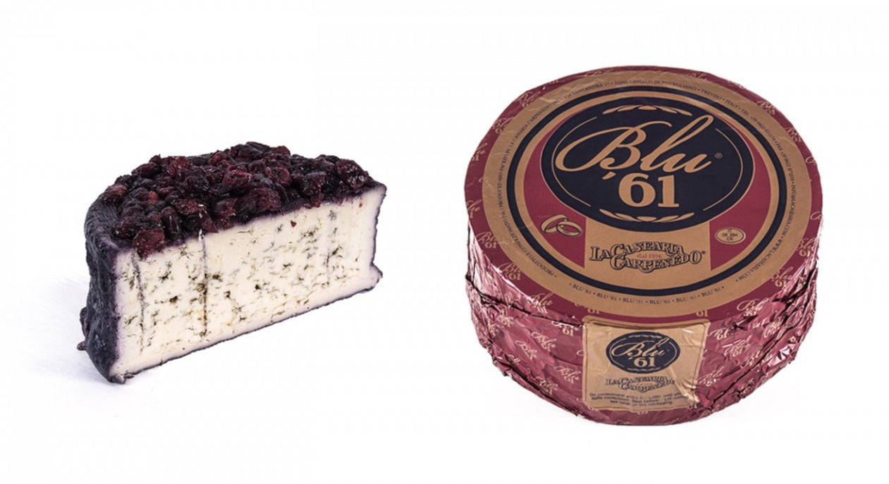 Antonio Carpenedo created this cheese in celebration of the 50th anniversary of his marriage to Giuseppina in 1961. A cheese to fall in love with that reflects the passion they both have for cheese. This creamy blue cheese is ripened for sixty days before being matured with fine Raboso Passito wine and red cranberries that harmonise to create a very well structured, elegant blue cheese.