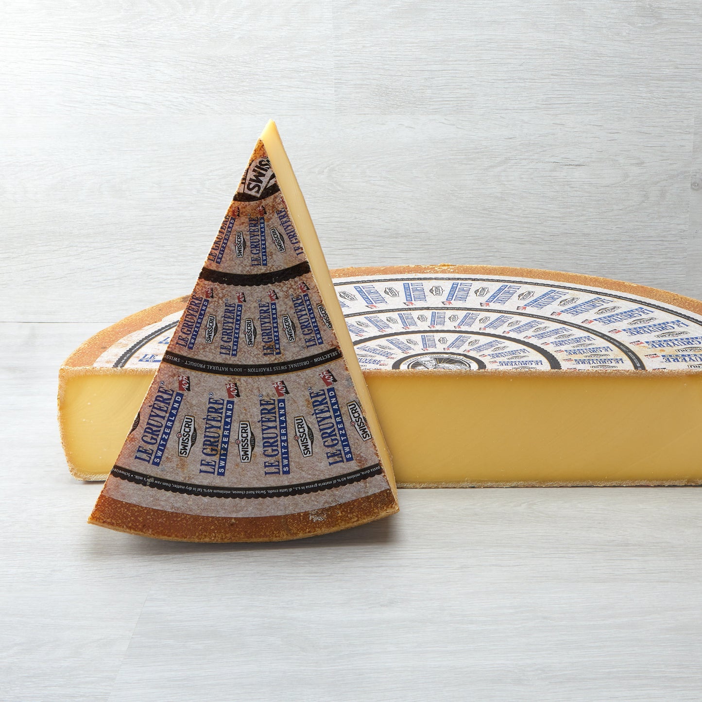 Mons Swiss gruyere de grottes.The result is a cheese more complex in flavour than ordinary Gruyère, with an initial sweetness balanced by a lingering spicy, brothy finish. Typical of cheeses this age, small Tyrosine crystals are present throughout adding to the character of this remarkable cheese.