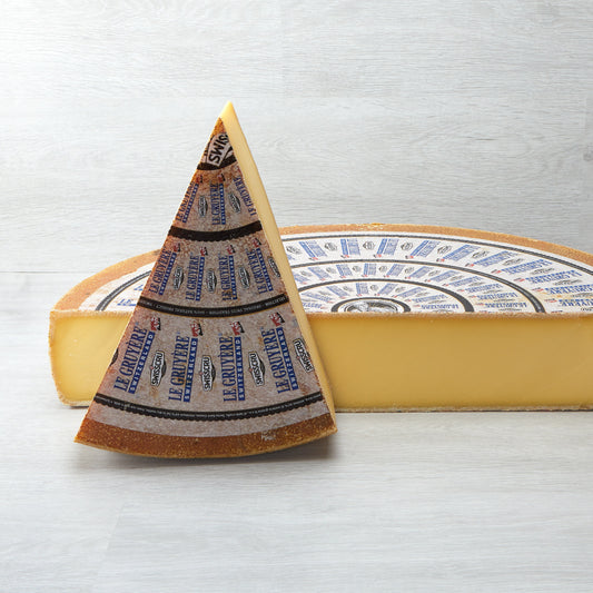 Mons Swiss gruyere de grottes.The result is a cheese more complex in flavour than ordinary Gruyère, with an initial sweetness balanced by a lingering spicy, brothy finish. Typical of cheeses this age, small Tyrosine crystals are present throughout adding to the character of this remarkable cheese.
