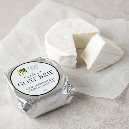 Capricorn is essentially a goat’s milk camembert. It can be eaten young, at two weeks of age, when the cheese is still fresh and firm and the curd slightly chalky. After four weeks the ripe, soft and silky interior has started oozing, hinting at more complex grassiness and delicate goat’s milk flavour.