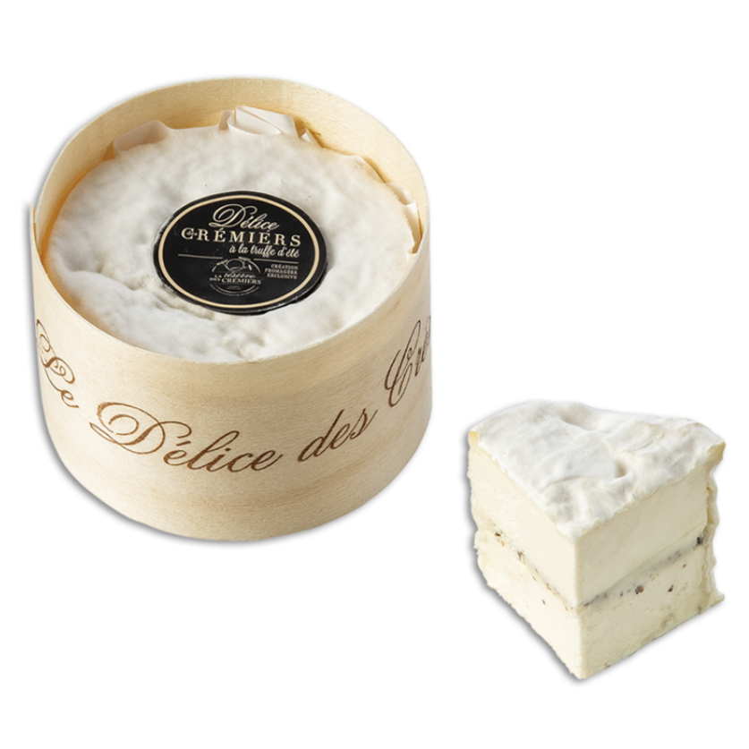 This is a special version of a decadently rich cheese that hails from Burgundy. It is made using milk that is enriched with crème frâiche and then filled with a mixture of mascarpone and truffles. The fluffy white rind allows the cheese to develop its characteristic rich flavour.