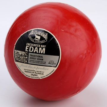 The Encounter Bay Edam is presented in a red wax, which helps to preserve the sweet and nutty flavours of this ‘beautifully eyed’, firm textured cheese.