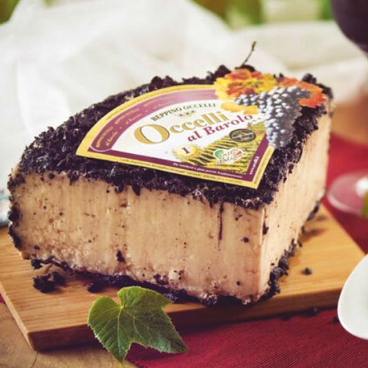 Produced from goat and cow milk in quantities that vary according to the availability of the season, this cheese is left to age for up to a year and a half. The wheels are immersed in Langa pomace (the skins, pulp, seeds, and stems of the fruit) enriched with Barolo wine for a further two months.