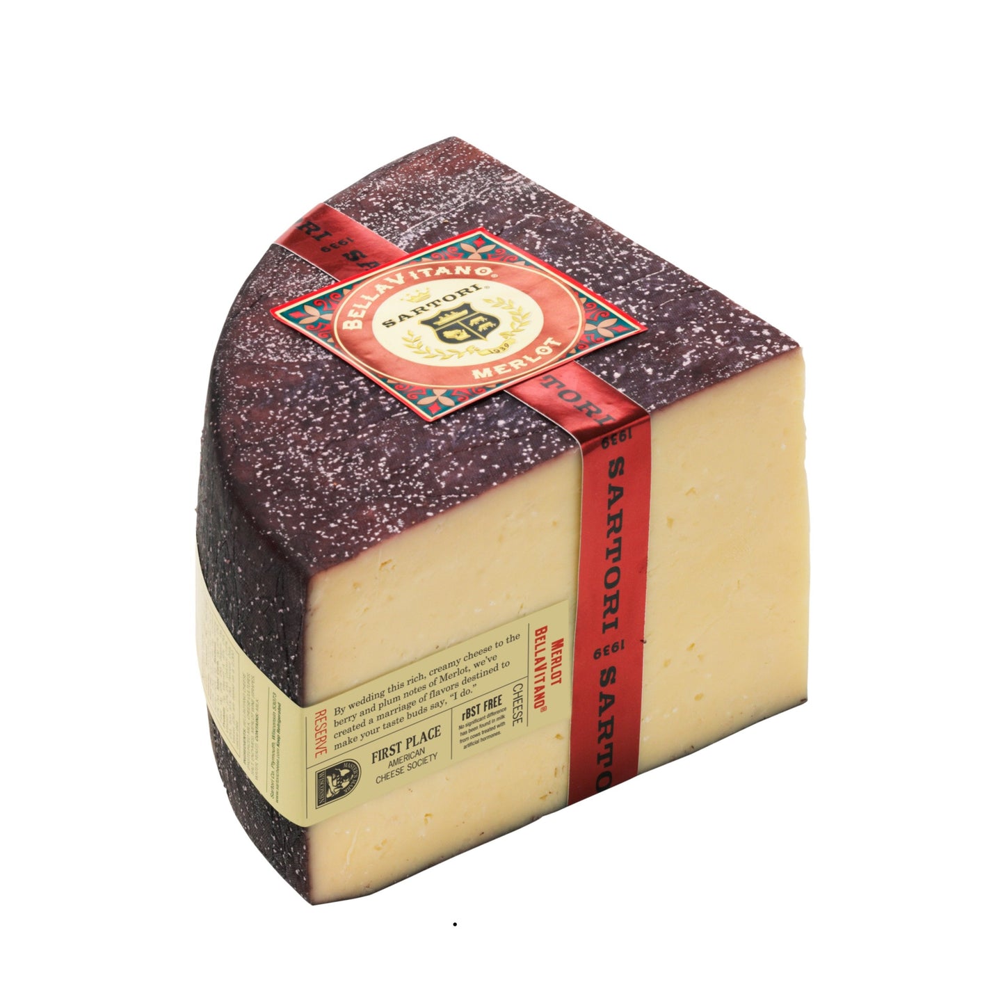 BellaVitano Merlot starts life as BellaVitano Gold, a cheese inspired by Italian farmstead traditions. It is then treated to a long soak in a bath of rich, fruity merlot. The dense texture and full, smooth flavour of this cheese are given another dimension by the berry and plum notes of the wine.  Please contact one of o