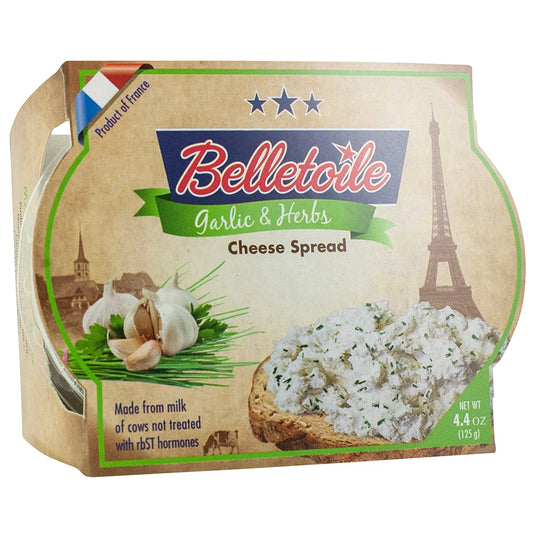 This a spreadable cheese, made with cows’ milk and added cream, and seasoned with garlic and herbs.