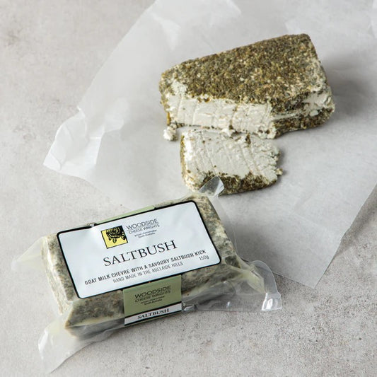 The saltbush used on this cheese is locally grown at Reedy Creek in South Australia. The cheese is lightly rolled in the saltbush flakes and allowed to rest for two to three hours before packaging.