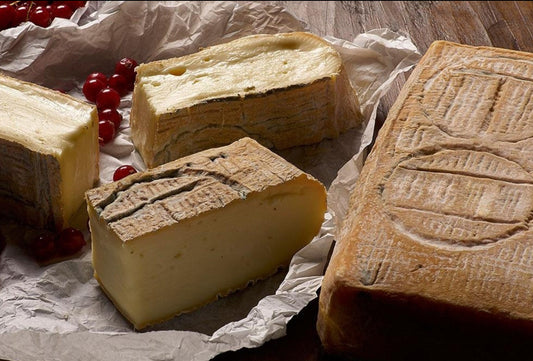 During their maturation they develop a rough, rosy coloured crust speckled with blue grey moulds that create a gentle yeasty, hay aroma.   The cheese has an ivory interior that slowly changes, as it ripens, becoming soft and buttery with a fruity saltiness and slight tang that intensifies with age.