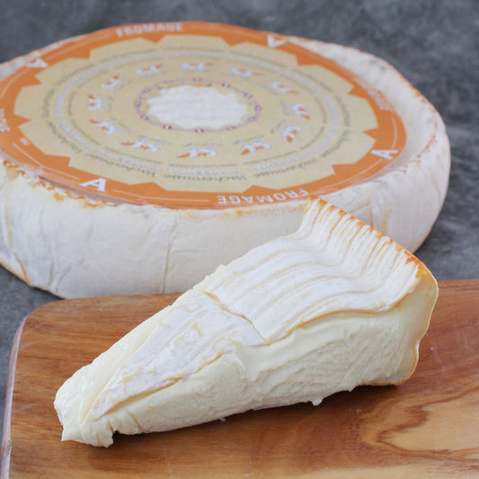 Vacherousse d'Argental is a soft cow's milk cheese. The rind is washed with salt water and then set aside for three weeks to allow a white mould to develop on the rind. This mildly flavoured washed rind is a real crowd pleaser.